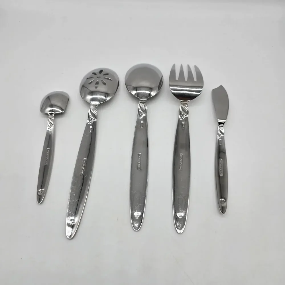 Pfaltzgraff Satin Laurel 5 PC Serving Utensils Sugar Spoon & Butter Knife 18/10